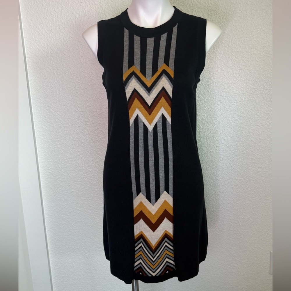 Missoni Black Brown Grey and White Knit Dress with Chevron Pattern